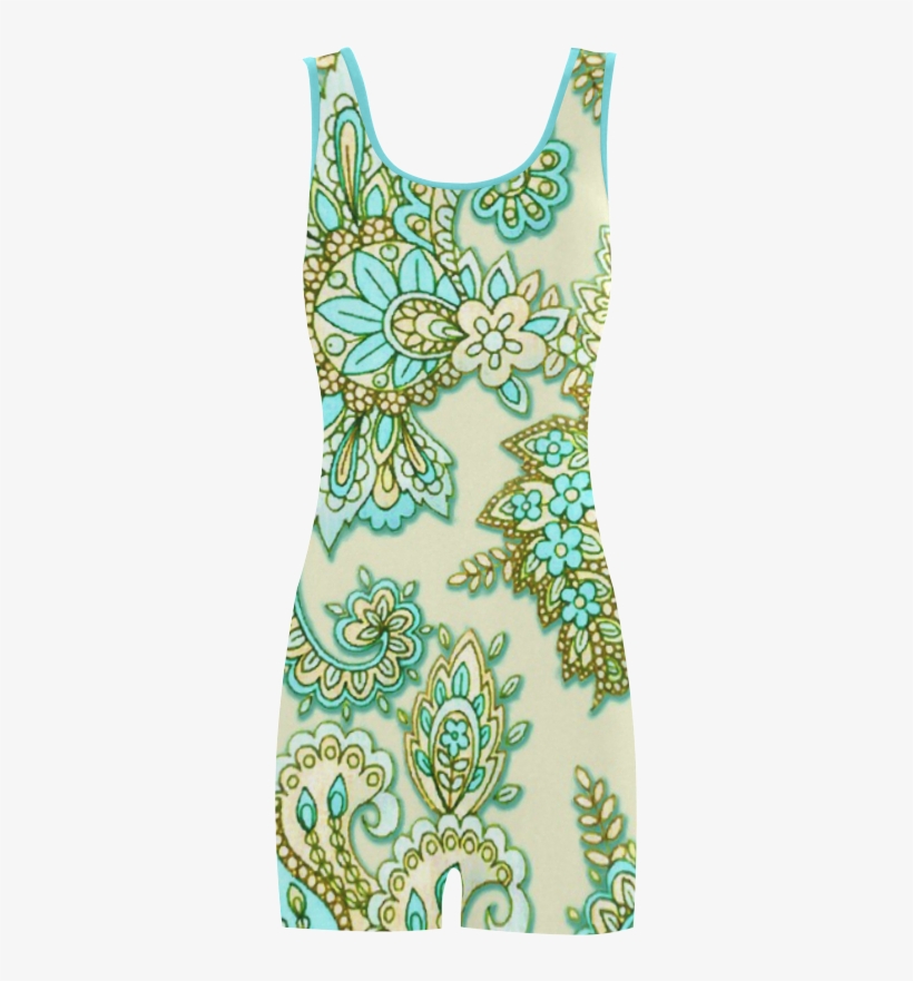 Paisley Beautiful Vintage Aqua Gold Classic One Piece - Day Dress, transparent png #2249107