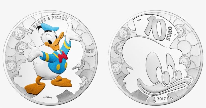 €10, Silver The Obverse Of This Colorised Silver Coin - Donald Duck Coin Monnaie, transparent png #2250204