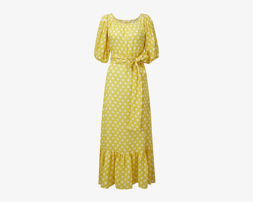 Polka Dot Yellow And White Linen Prairie Dress - Polka Dot, transparent png #2253464