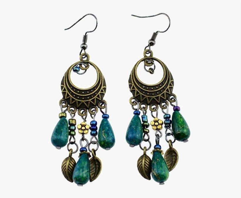 Bohemian Bronze Beaded Leaf Vintage Earrings - Boho Earrings Png Transparent, transparent png #2253657