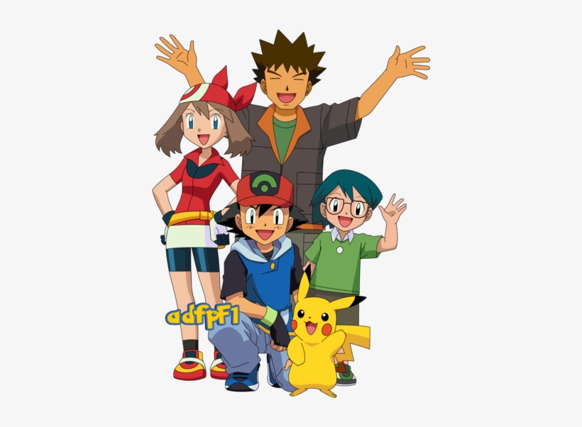 Ash , Aura, Brock, Max Y Pikachu (01) By Adfpf1 - Ash May And Brock, transparent png #2258984