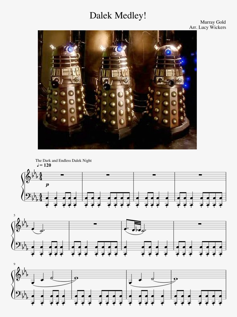 Dalek Medley Sheet Music Composed By Murray Gold 1 - Dark And Endless Dalek Night Piano Sheet Music, transparent png #2259091