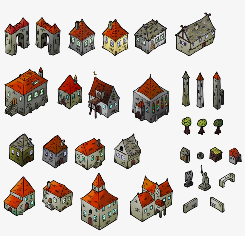 Village Clipart Rpg - Isometric Medieval Buildings, transparent png #2268906