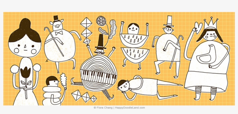 Doodle People On Yellow Grid © Flora Chang, transparent png #2271752