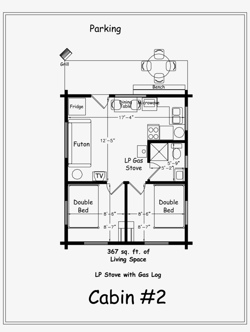 Both Bedrooms Have Double Lodge Pole Beds - 2 Bedroom Cabin Floor Plans, transparent png #2276948