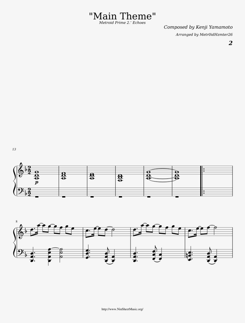 "main Theme" Sheet Music Composed By Composed By Kenji - Sheet Music, transparent png #2278955