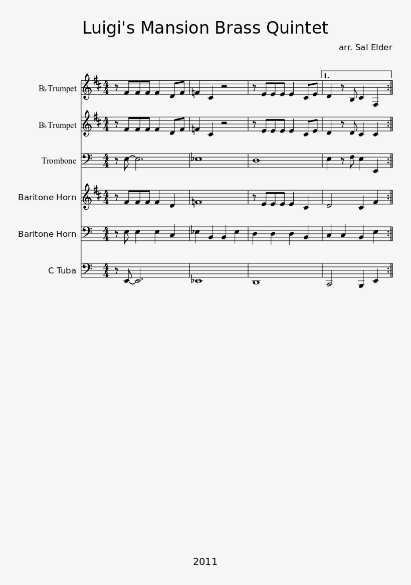 Luigi's Mansion Brass Quintet Sheet Music Composed - Hips Don T Lie Trumpet, transparent png #2284119