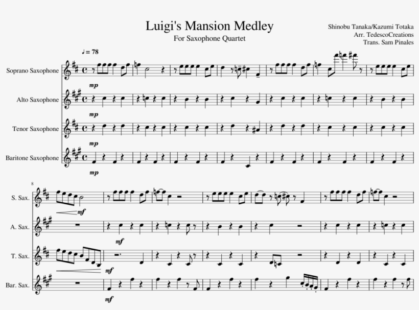 Luigi's Mansion Medley Sheet Music Composed By Shinobu - Mii Channel, transparent png #2284192