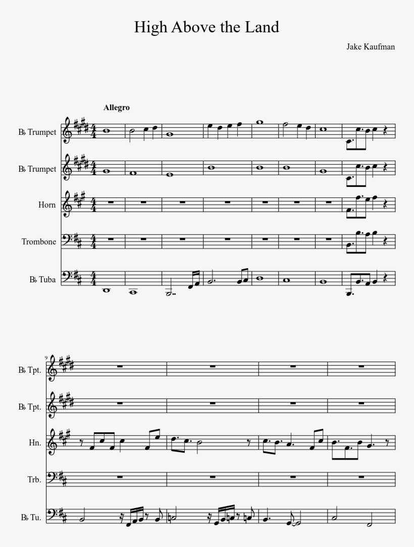 High Above The Land Sheet Music Composed By Jake Kaufman - Gourmet Race Sheet Music Trumpet, transparent png #2291251