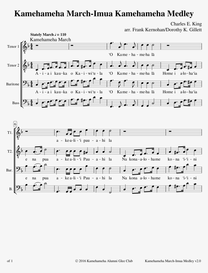 Kamehameha March-imua Kamehameha Medley Sheet Music - Music, transparent png #2295223