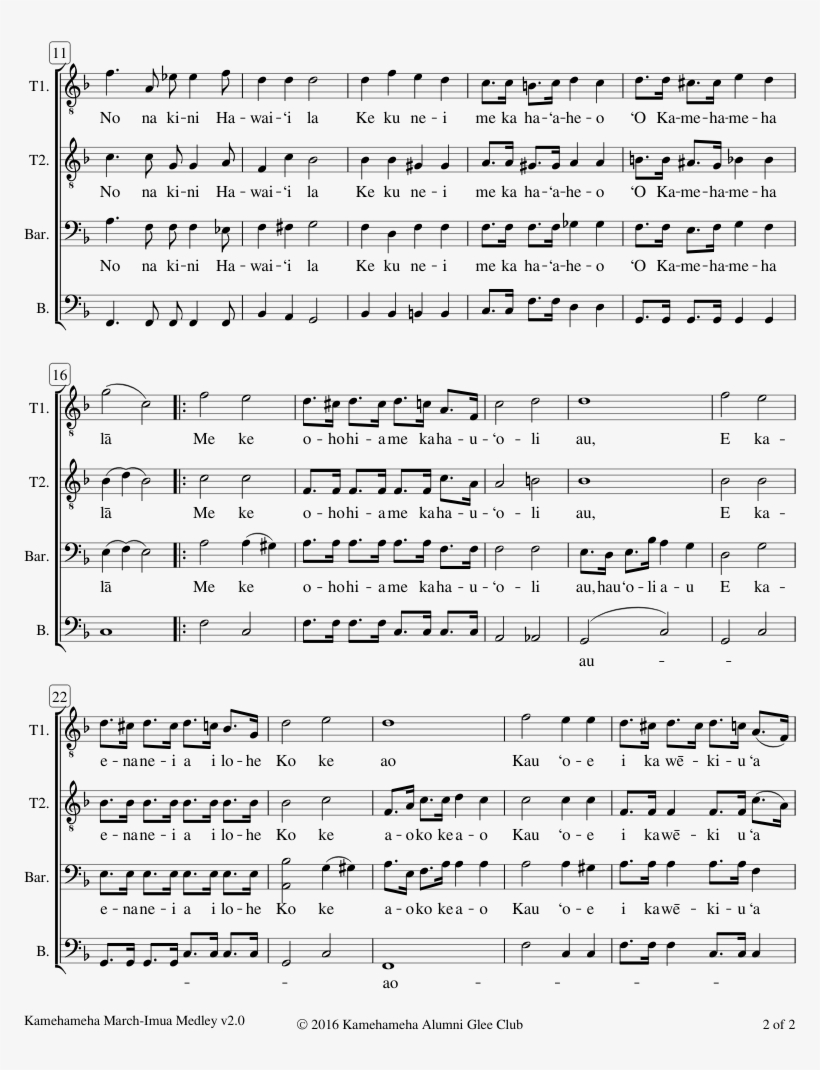Kamehameha March-imua Kamehameha Medley Sheet Music - 조장혁 Love 악보, transparent png #2295266