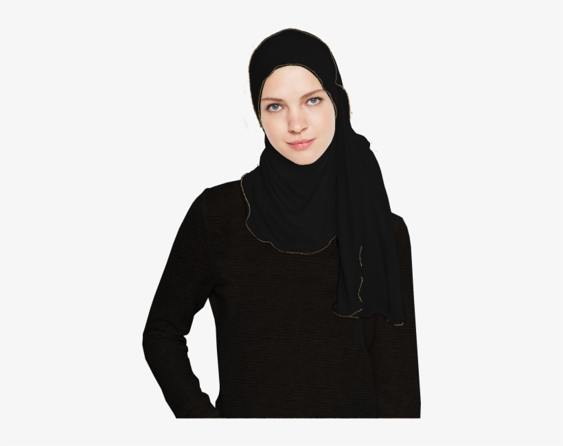 Black Jersey Hijab With Gold Bead Trim - Hijab, transparent png #2298083