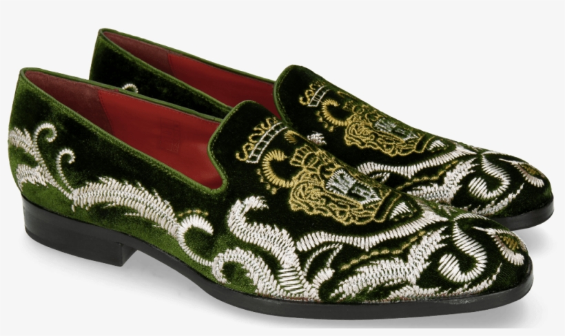 Loafers Prince 2 Velluto Pine Embrodery Gold - Slip-on Shoe, transparent png #2298125