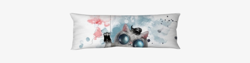 Illustration Of A Cute Cat In Rocker Style, With Round - Watercolor Painting, transparent png #233641