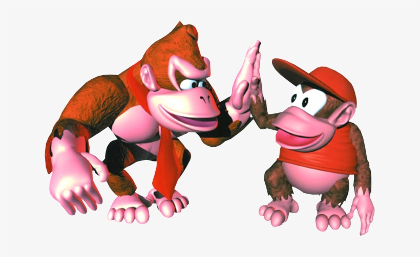 Donkey And Diddie Playing Handsies - Donkey Kong Country 2 Diddy Kong, transparent png #233923