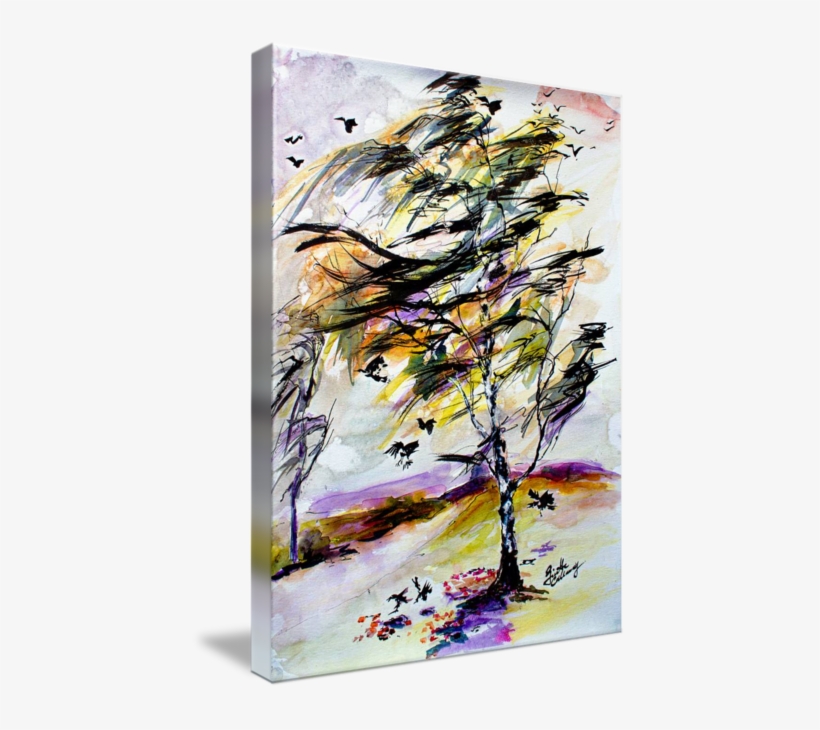 Autumn Wind And Birds Modern Watercolor And Ink By - Watercolor Painting, transparent png #238756