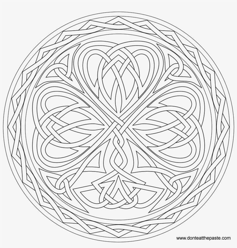 Shamrock Knotwork Coloring Page - Celtic Clover Adult Coloring Pages, transparent png #2307344