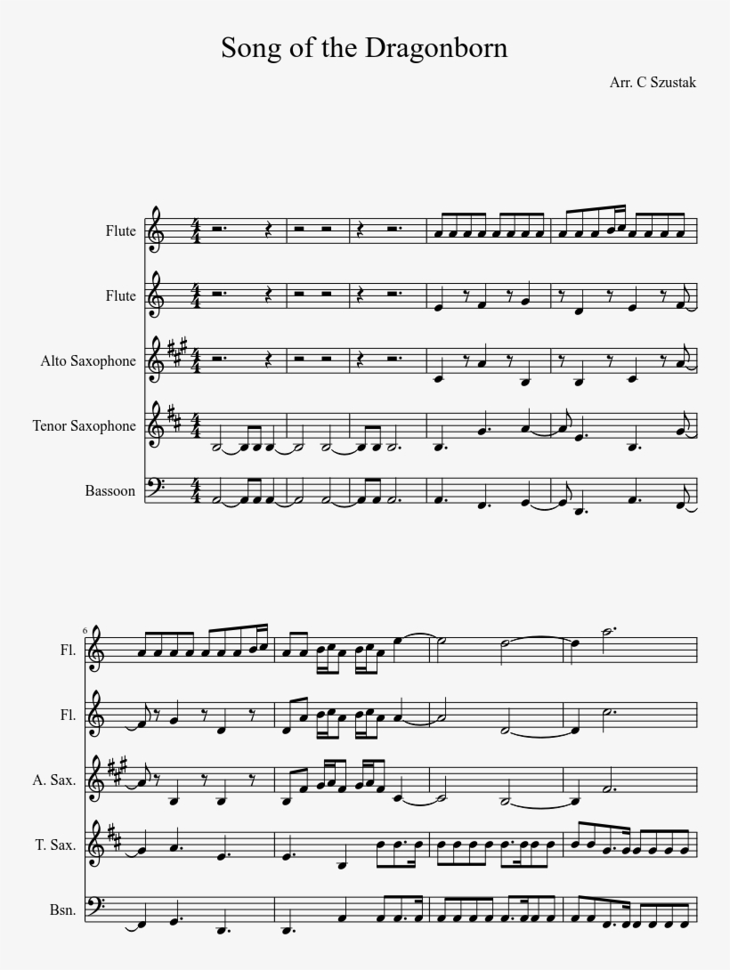 Song Of The Dragonborn Sheet Music Composed By Arr - Birds Of Tokyo Lanterns Piano Sheet Music Free, transparent png #2311322