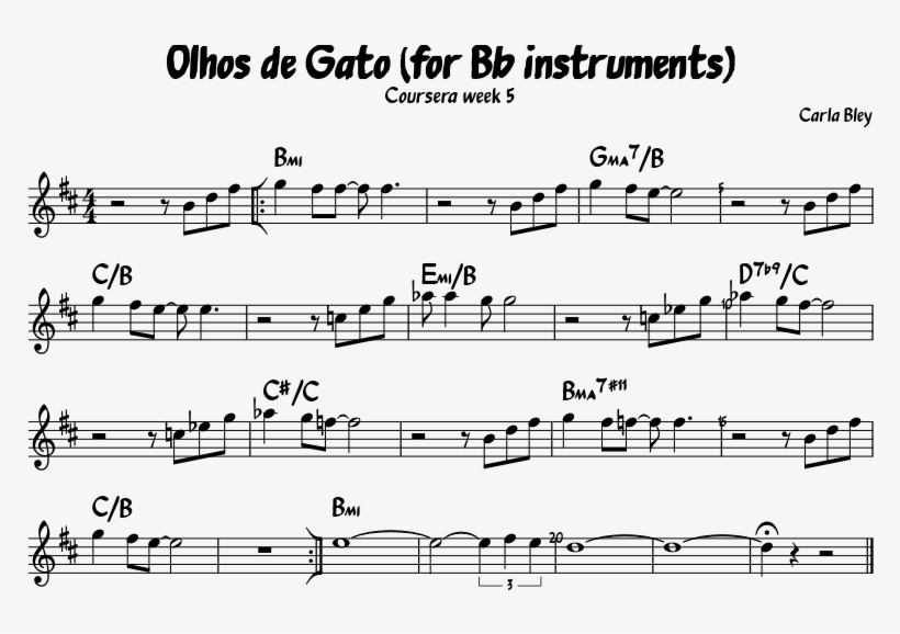 Olhos De Gato Sheet Music Composed By Carla Bley - Sheet Music, transparent png #2316437