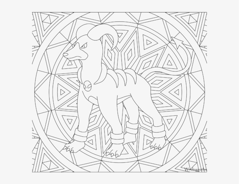 Adult Pokemon Coloring Page Houndoom - Mandala Pokemon Pikachu, transparent png #2316479