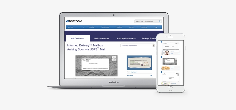 Example Of My Mailbox Page Shown On Laptop And Mobile - Usps Informed Delivery Review, transparent png #2318965