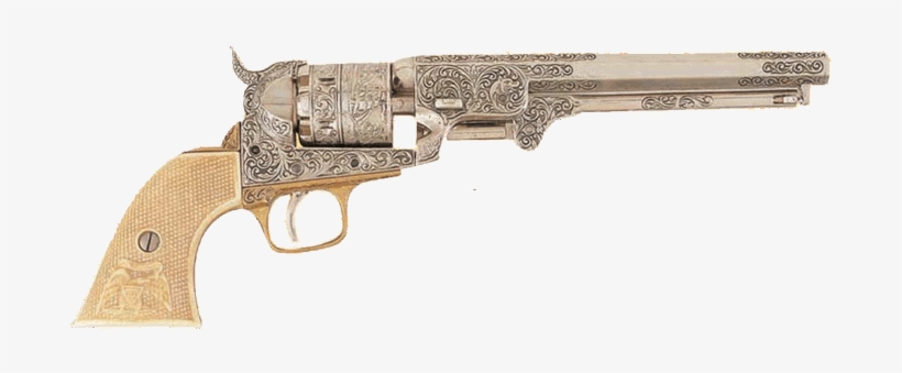 1851 Navy Engraved Revolver, Nickel Simulated Ivory - Denix 1851 Engraved Navy Revolver, Silver - Non-firing, transparent png #2323204