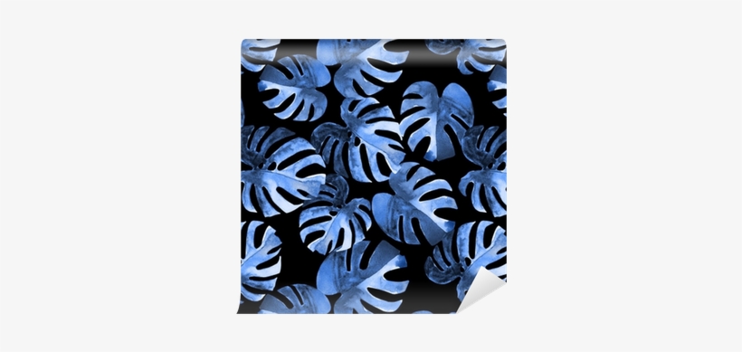 Seamless Floral Pattern With Stylized Watercolor Exotic - Fondos De Hojas Azul Y Negro, transparent png #2328697
