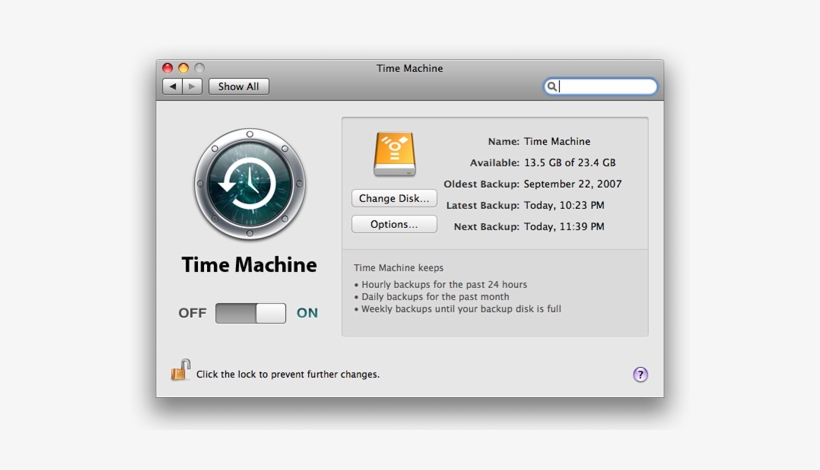Time Machine Preferences - Mac Os X Time Machine, transparent png #2335035