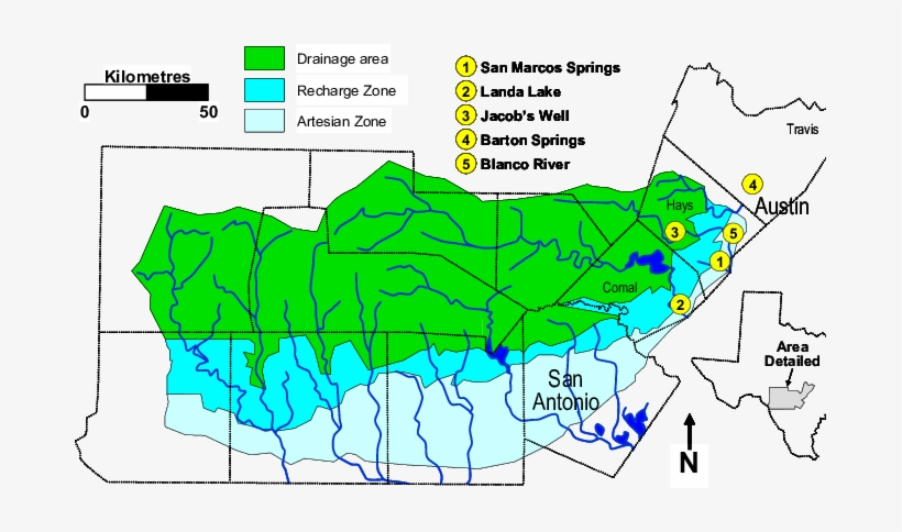 Map Of South Central Texas Showing Aquifer Discharge - Map, transparent png #2343207