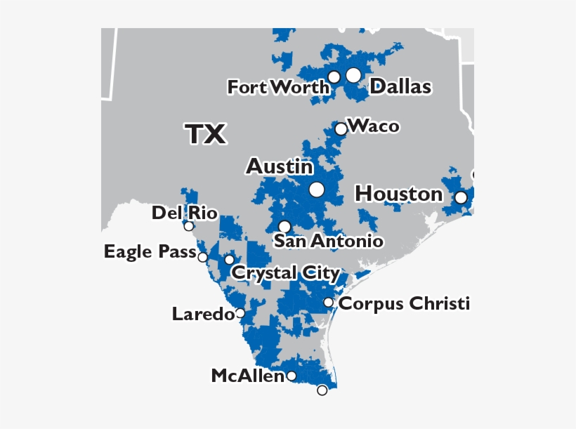 Map Image Showing Spectrum's Texas Coverage - Spectrum Coverage Map Texas, transparent png #2343228