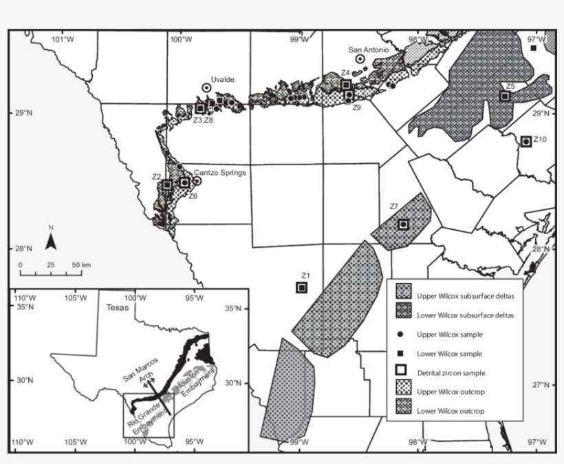 Map Of South Texas Study Region Showing The Distribution - Sandstone, transparent png #2343295
