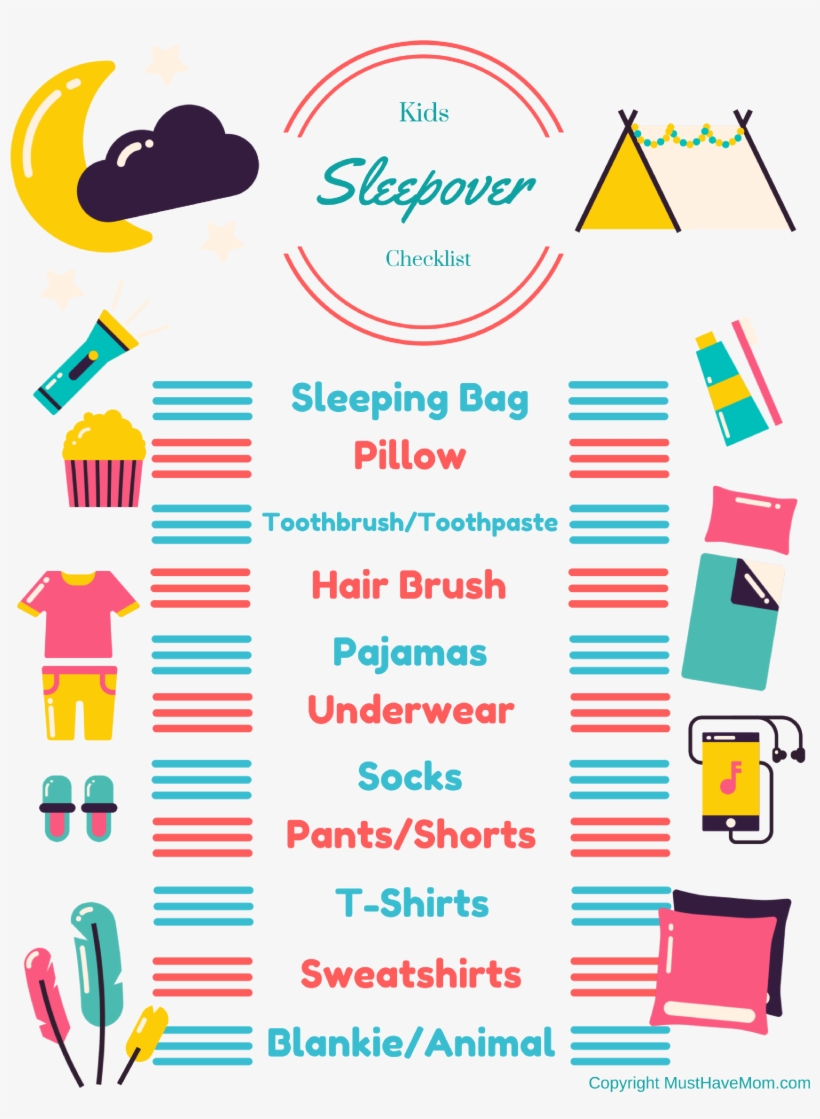 Free Printable Sleepover Checklist For Kids Kids Can - Sleepover List, transparent png #2344395