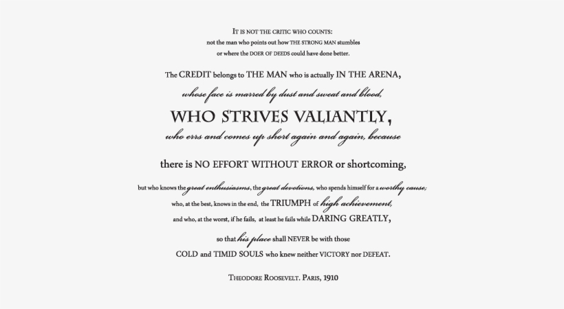 Theodore Roosevelt's Man In The Arena Wall Quotes Decal - Arena Quotes, transparent png #2349416