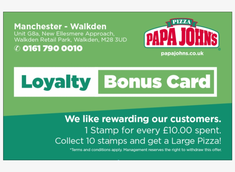 Papa Johns Loyalty Cards - Papa Johns Pizza, transparent png #2351966