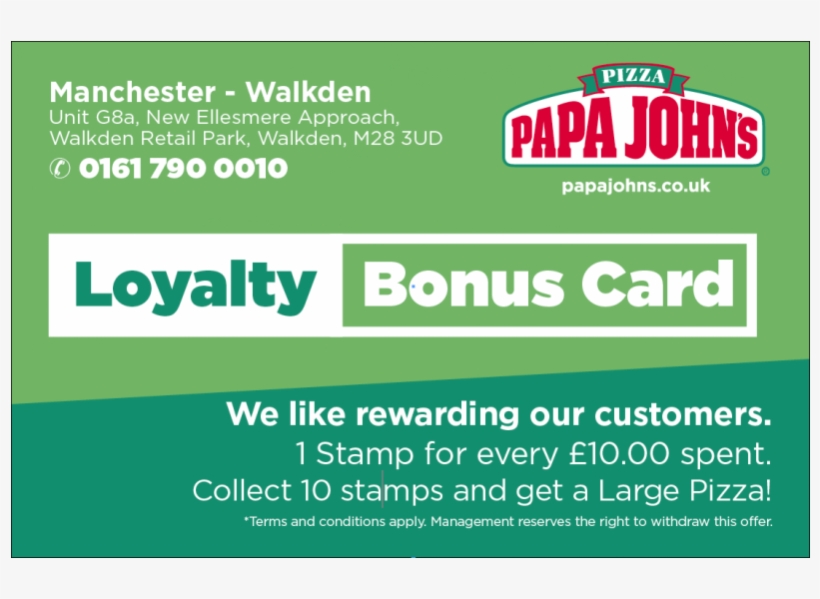 Papa Johns Loyalty Cards - Papa Johns Pizza, transparent png #2351966