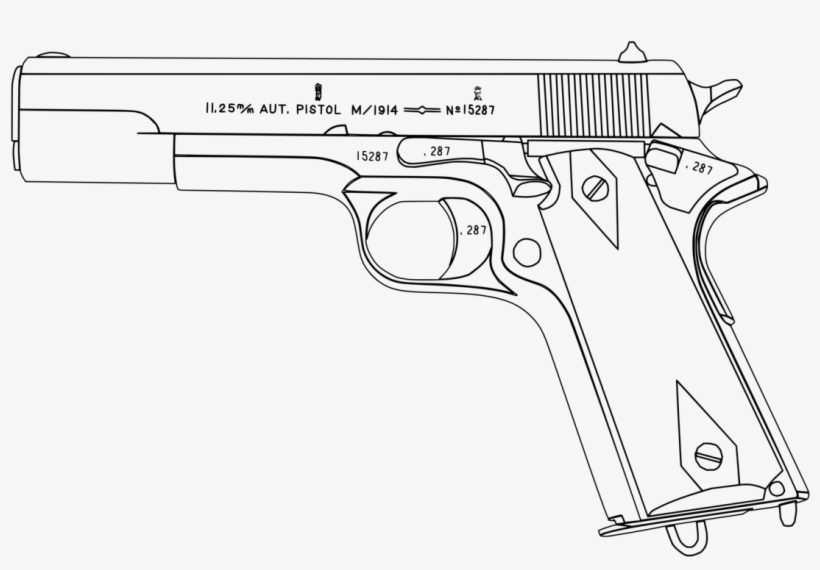 Clipart Transparent Library 1911 Drawing Outline - Colt 1911 Tattoo Outline, transparent png #2358950