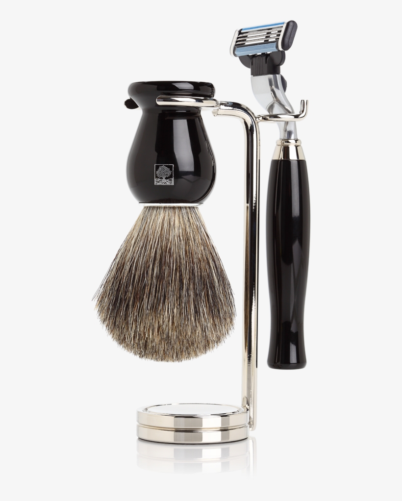 Ebony 3-piece Shaving Set With Nickel Stand - Beard, transparent png #2364187