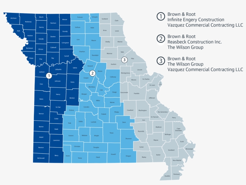 Contractor Service Areas - Map Of Missouri, transparent png #2365942