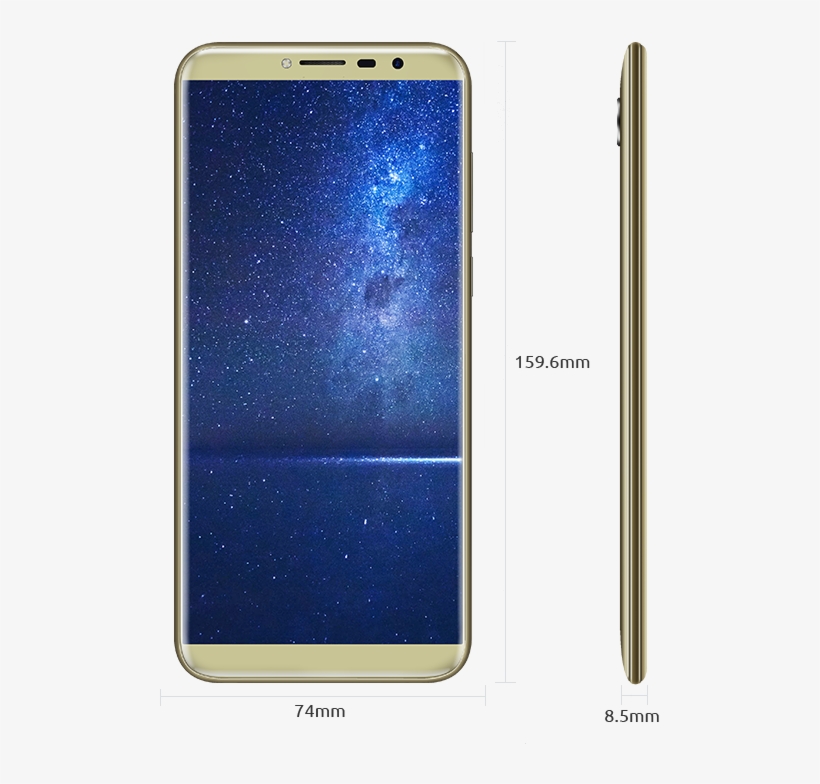 Height - 159 - 6mm - Width - 74mm - Thickness - 8 - - Cubot X18 Gold, transparent png #2370525