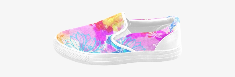 Vibrant Flower Watercolor Women's Unusual Slip-on Canvas - Slip-on Shoe, transparent png #2373700