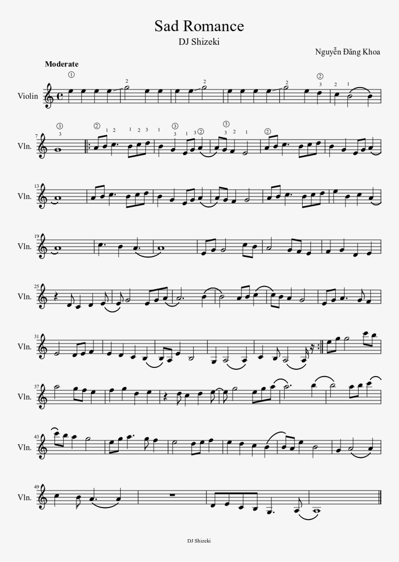 Sad Romance - Sad Romance Partition Violon, transparent png #2377789