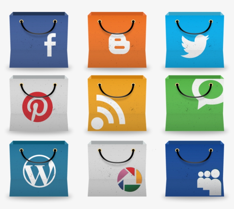 Social Media Icons In Shopping Bag By Kudah-d6qj8e1 - Online Shopping Using Social Media, transparent png #2381691