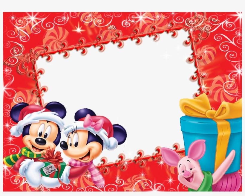Moldura De Natal Com Minnie E Mickey - Disney Mickey Minnie Mouse Merry Christmas Xmas Santa, transparent png #2385061