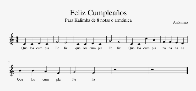 Feliz Cumpleaños Sheet Music Composed By Anónimo 1 - Miami Beach Senior High School, transparent png #2385503