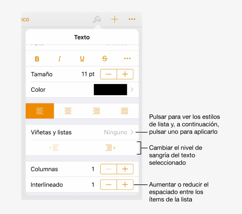 Los Controles De Formato Con Llamadas Al Menú “viñetas/listas”, - Line Callout On Numbers Ipad, transparent png #2387454