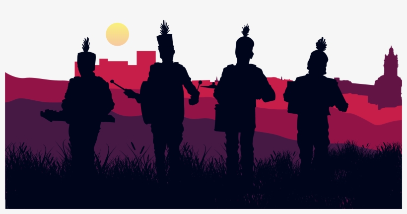 Image Royalty Free Stock Band Vector Music Crowd - Marching Band Silhouette Sunset, transparent png #2391697
