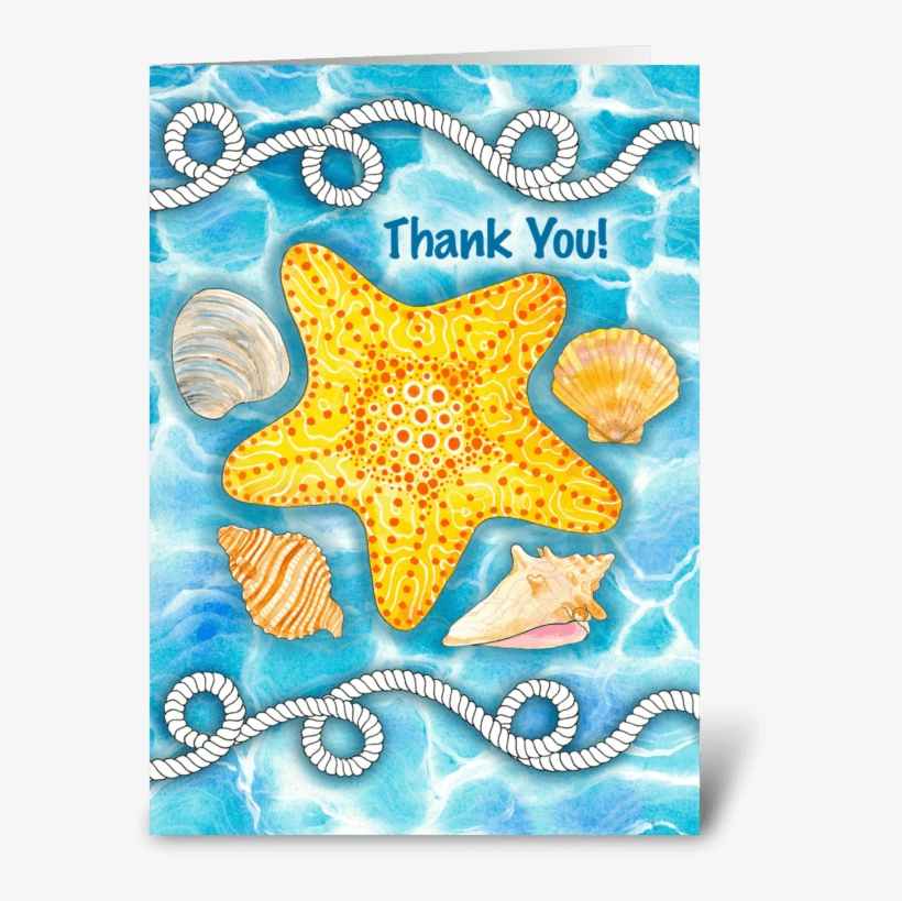 Thank You For A Lovely Time Greeting Card - Nautical Rope, Sea Shells And Starfish Thank You Card, transparent png #2393489