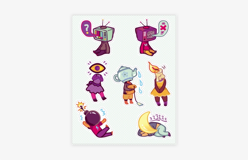 Cute Object Head Stickers Featuring A Sleeping Moon, - Object Head, transparent png #2394212