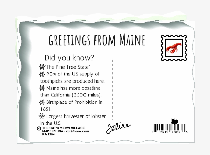 State Flag Postcard Maine The Cats Meow Village Png - Black-and-white, transparent png #2394260
