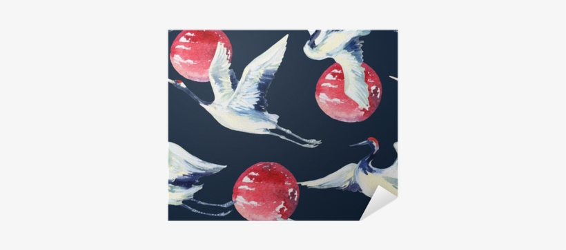 Watercolor Asian Crane Bird Seamless Pattern Poster - Watercolor Painting, transparent png #2397419